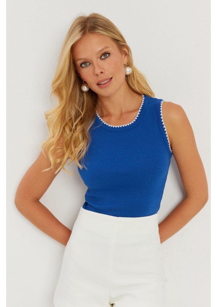 Kadın Saks Biyeli Kaşkorse Bluz AYD318
