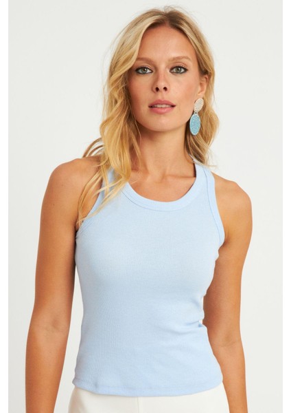 Kadın Mavi Halter Yaka Fitilli Bluz MK11 fiyatları