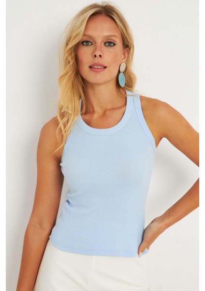 Kadın Mavi Halter Yaka Fitilli Bluz MK11 indirimleri