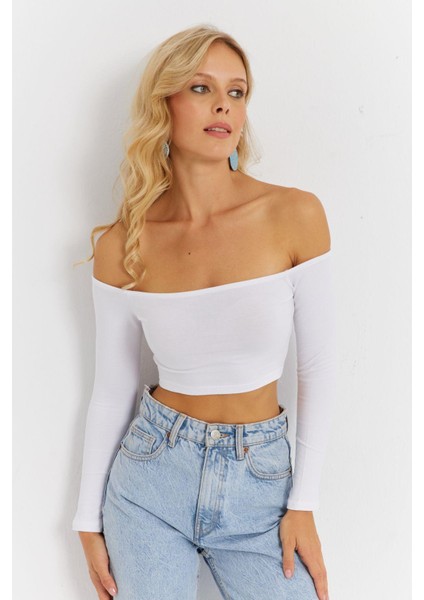 Kadın Beyaz Kare Yaka Crop Bluz CG364 fiyatları