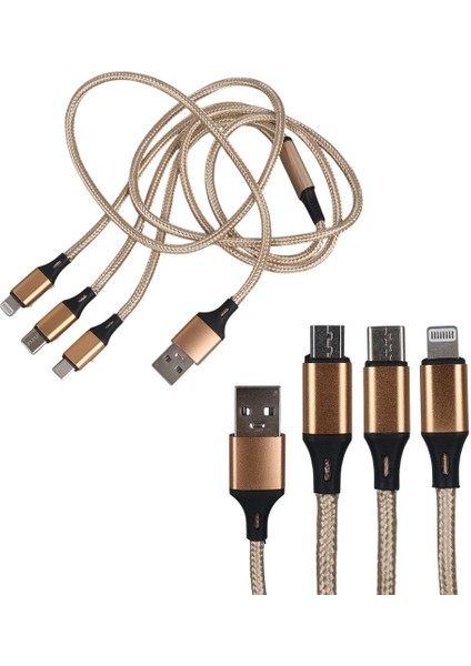 PM-2368 Micro USB - Type-C - Lightning Şarj ve Data Kablosu 2.1 Amper 110CM Örgülü