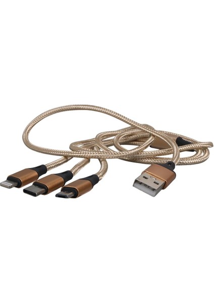 PM-2368 Micro USB - Type-C - Lightning Şarj ve Data Kablosu 2.1 Amper 110CM Örgülü