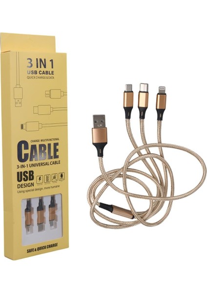 PM-2368 Micro USB - Type-C - Lightning Şarj ve Data Kablosu 2.1 Amper 110CM Örgülü