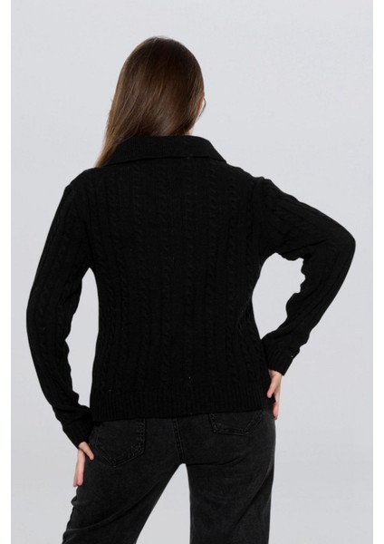 Kadın Ayıcık Işlemeli Fermuarlı Saç Örgü Triko Hırka FLT1009 modelleri