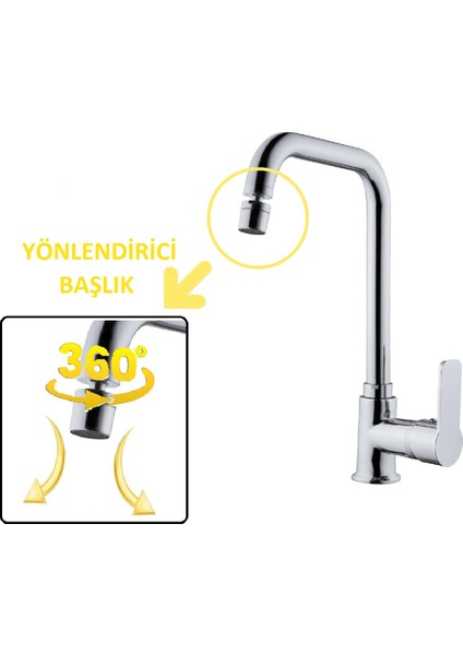 Mutfak Evye Bataryası Krom Modern 360 Derece Dönebilir Hareketli Başlık Prinç Gövde Garanti L Musluk modelleri