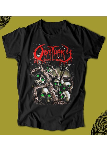 'obituary - Cause Of Death‘ Baskılı 'regular-Fit' Unisex Tişört
