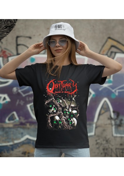 'obituary - Cause Of Death‘ Baskılı 'regular-Fit' Unisex Tişört