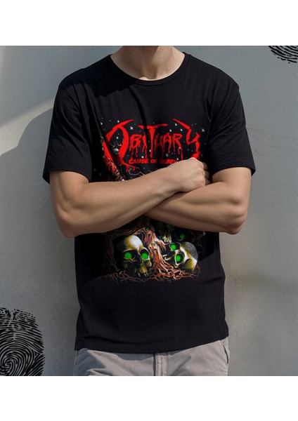 'obituary - Cause Of Death‘ Baskılı 'regular-Fit' Unisex Tişört