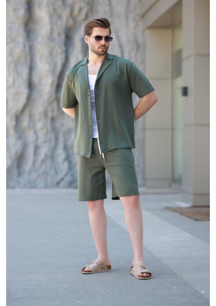 Haki Basic Erkek Şort Gömlek Takım E7311 fiyatları