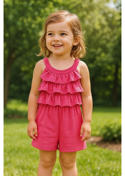 04-10 Yaş Kız Çocuk Pembe Örme Tulum - Pembe