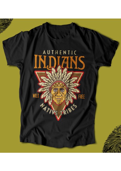 'ındians Native Tribes - Kızılderili Şef‘ Baskılı 'regular-Fit' Unisex Tişört
