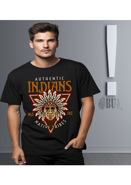 'ındians Native Tribes - Kızılderili Şef‘ Baskılı 'regular-Fit' Unisex Tişört