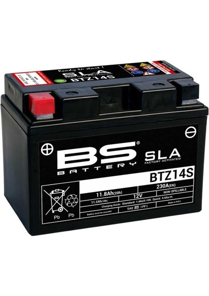 12V 11.8 Ah Motosiklet Aküsü 230 A (En) (150*88*110) (BTZ14S-SLA)