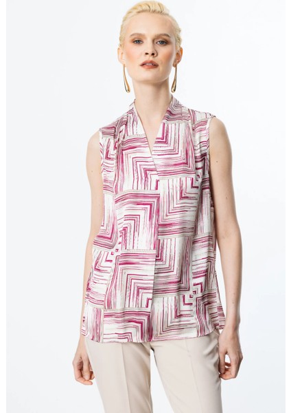 Ekol V Yaka Desenli Kolsuz Bluz