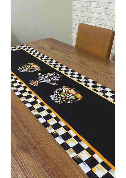 Siyah Beyaz Kareli Vazo Runner 36X110 cm fiyatları