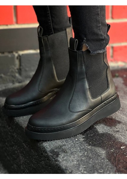 ET-KB-0992 Siyah Cilt Siyah Yüksek Taban Lastikli Erkek Bot