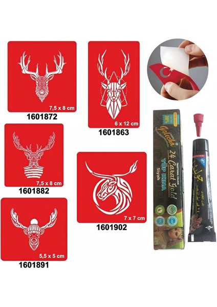 Geyik Desenleri Hint Kınası ile Geçici Dövme Yapma Seti