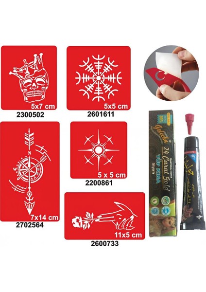 Pusula Gül Desenleri Hint Kınası ile Geçici Dövme Yapma Seti