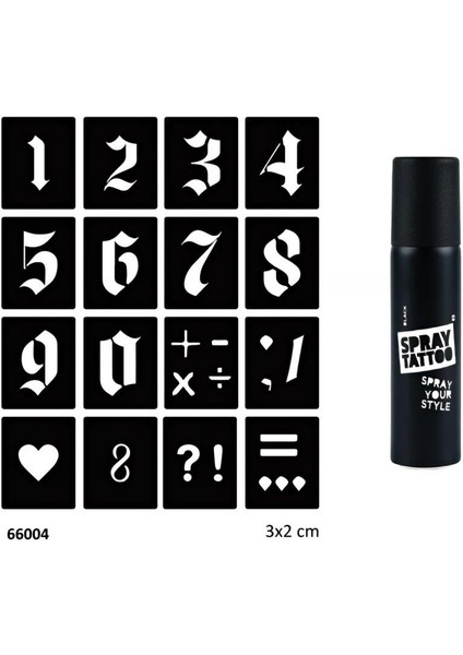 Büyük Rakamlar ve Spray Tattoo Geçici Dövme Seti