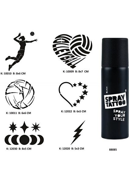 Voleybol Aşkı Spray Tattoo Geçici Dövme Seti Sprey Dövme Kiti