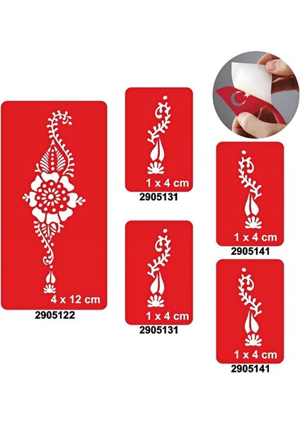 Menekşe ve Yapraklar 5'li Set Geçici Dövme Kına Şablonu