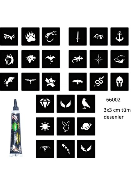 Minimal 27 Adet Erkek Deseni 3 cm Geçici Dövme Şablonu Kınalı Set
