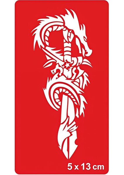 Kılıçlı Kral Ejderha Tattoo Geçici Dövme Şablonları Kına Kalıpları