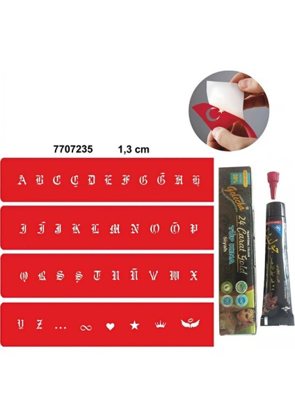 Alfabe Gotik Şerit Harfler Hint Kınası ile Geçici Dövme Yapma Seti