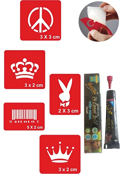 Barış ve Taç Desenleri Hint Kınası ile Geçici Dövme Yapma Seti