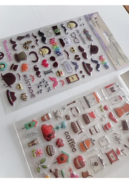 Coffe And Life 3D Kabartmalı Sticker Çıkartma Seti