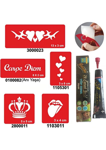 Kralın Kalbi Desenleri Hint Kınası ile Geçici Dövme Yapma Seti