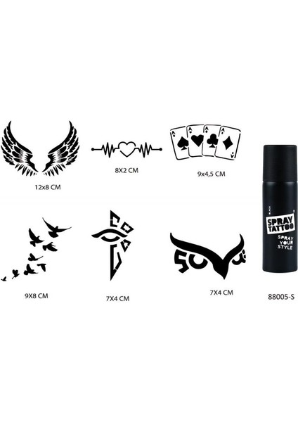 Kanat ve Iskambil Geçici Sprey Dövme Seti Spray Tatto