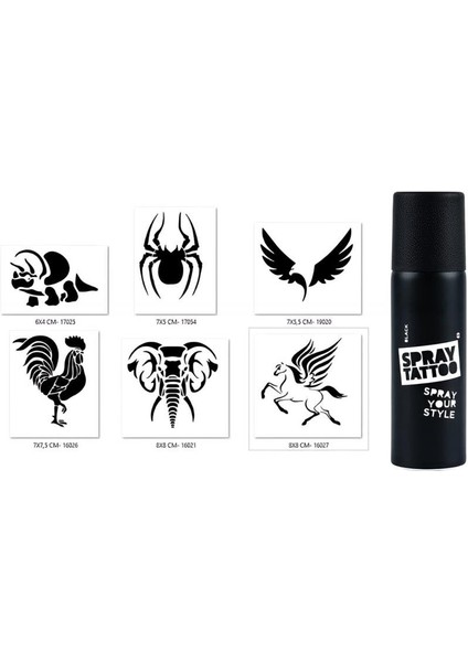 Örümcek ve Horoz Geçici Sprey Dövme Seti Spray Tatto