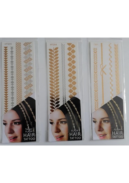 Saç Dövmesi Hair Flash Tattoo 3 Adet Birden Model 4