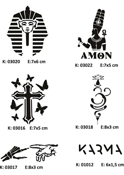 Dini Semboller 6 Adet Geçici Dövme Şablon Seti Stencil