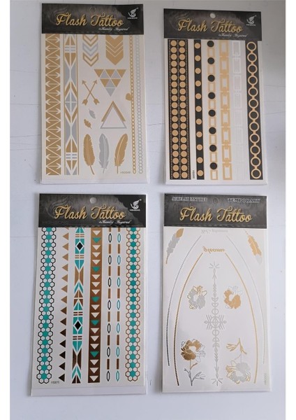 Flash Tattoos Altın Yaldızlı Geçici Dövme 4 Kartela Birden Model2