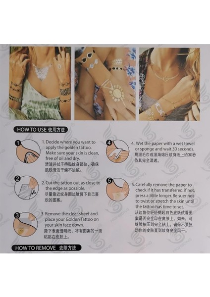 Flash Tattoos Altın Yaldızlı Geçici Dövme 4 Kartela Birden Model2 fiyatları