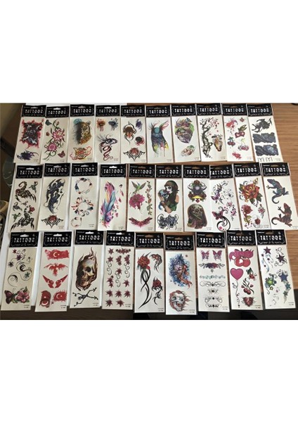 50 Adet Birden Sticker Yapıştırma Tattoo Dövme Seti Karışık Desen