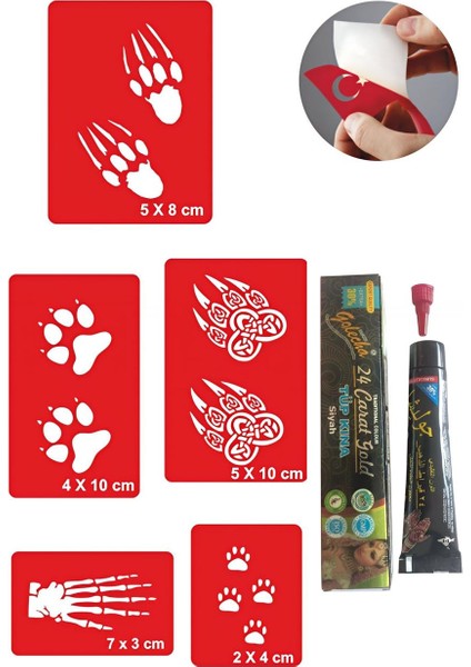Pati Pençe Desenleri Hint Kınası ile Geçici Dövme Yapma Seti