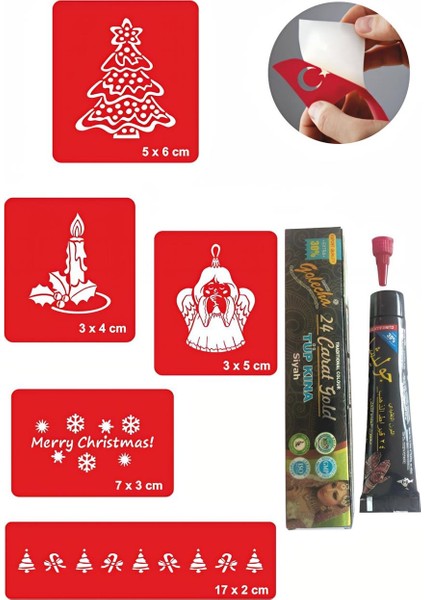 Yeni Yıl Çam Ağacı Hint Kınası ile Geçici Dövme Yapma Seti