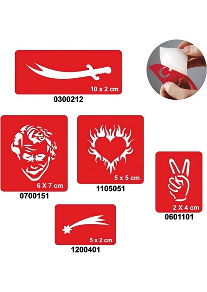 Zafer Modelleri 5'li Set Geçici Dövme Kına Şablonu