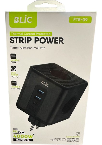 Rose Teknoloji 2 USB / 1 Type-C / 3 Priz Çıkışlı Çocuk Koruma 4000W 16A Pd 20W Termal Akım Korumalı Duvar Tipi Küp Priz