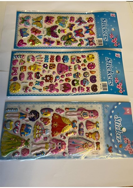 Eğitici Çocuk Sticker Etiket Oyunu 3 Kartela Birden Kelebek Prenses