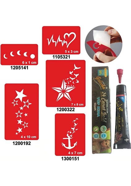 Kalp ve Yıldız Desenleri Hint Kınası ile Geçici Dövme Yapma Seti