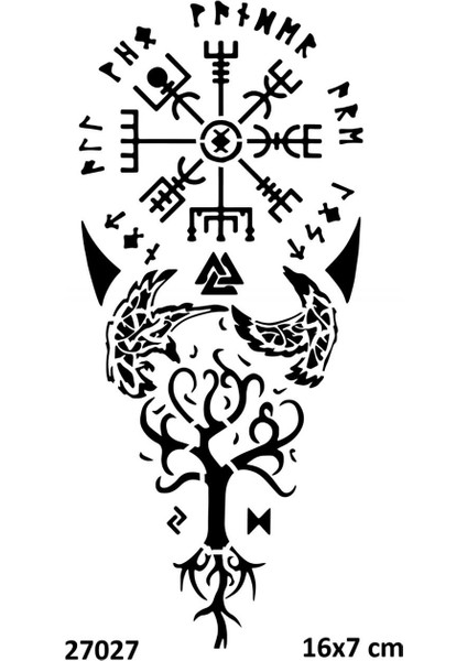 Viking Ağacı Geçici Dövme Şablonu Stencil Kalıp