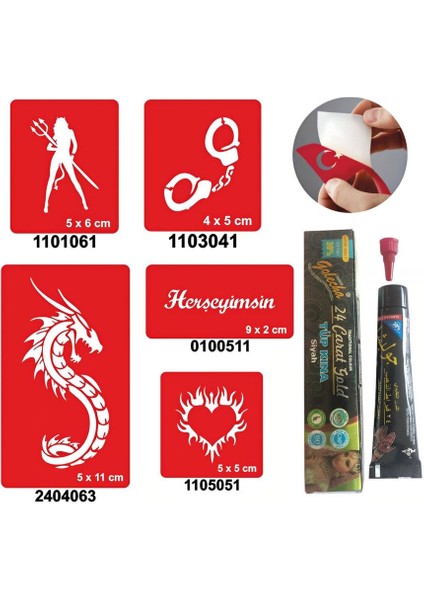 Kelepçe ve Kalp Desenleri Hint Kınası ile Geçici Dövme Yapma Seti