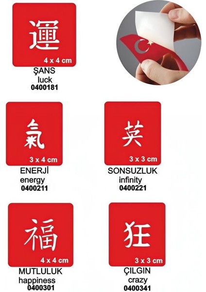 Japon Kanjiler 5'li Set Geçici Dövme Kına Şablonu
