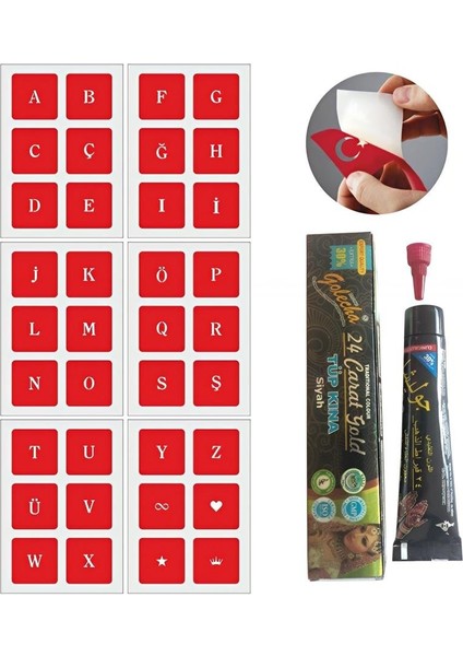 Düz Yazı Harfler Hint Kınası ile Geçici Dövme Yapma Seti