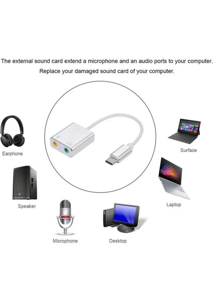 Type-C Tipi Harici Ses Kartı Adaptörü Hi-Fi Magic Voice 7.1 Ch Ses Kartı Adaptörü Kulaklık Mikrofon Dizüstü Çevirici Yüksek Hızlı Type Ses Kartı