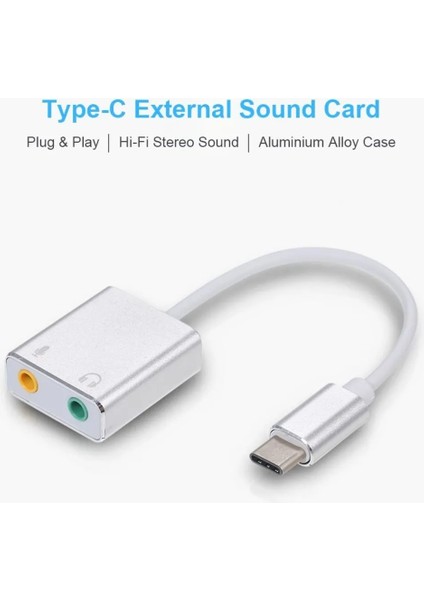 Type-C Tipi Harici Ses Kartı Adaptörü Hi-Fi Magic Voice 7.1 Ch Ses Kartı Adaptörü Kulaklık Mikrofon Dizüstü Çevirici Yüksek Hızlı Type Ses Kartı